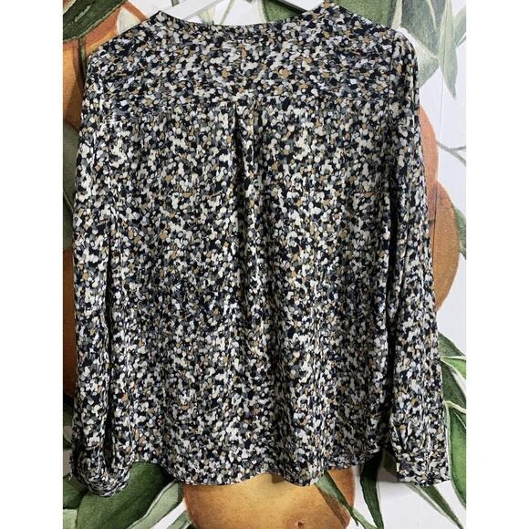 Talbots Small Printed Pleated Front Chiffon Long Sleeve Popover Blouse Top - Picture 6 of 6